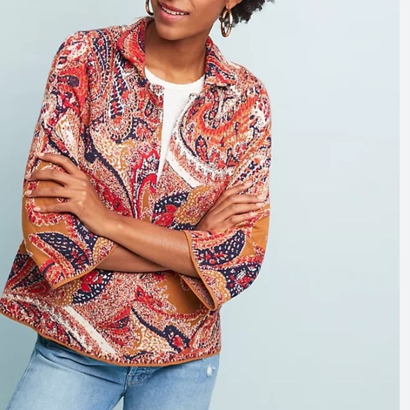 Moth By Anthropologie  Bell Paisley Bonze Cardigan Size S - Picture 14 of 15
